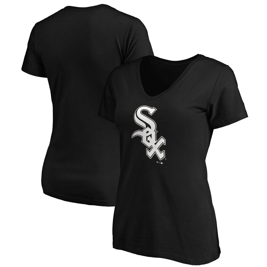 Chicago White Sox Women's Core Official Logo V-Neck T-Shirt - Black MLB Ladies V-Neck