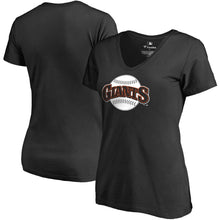 Load image into Gallery viewer, San Francisco Giants Women&#39;s Plus Size Cooperstown Collection Huntington V-Neck T-Shirt - Black MLB Ladies V-Neck
