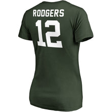 Load image into Gallery viewer, Aaron Rodgers Green Bay Packers Nfl Pro Line By Women&#39;s  Stack Name &amp; Number V-Neck T-Shirt - Green NFL LADIES V-Neck
