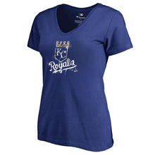 Load image into Gallery viewer, Kansas City Royals Women&#39;s Splatter Logo V-Neck T-Shirt - Royal MLB Ladies V-Neck
