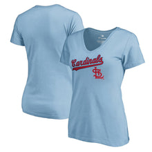 Load image into Gallery viewer, St. Louis Cardinals Cooperstown Collection Wahconah V-Neck T-Shirt - Light Blue MLB Ladies V-Neck
