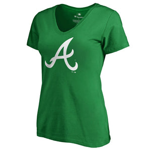 Atlanta Braves Women's St. Patrick's Day White Logo Plus Size V-Neck T-Shirt - Kelly Green MLB Ladies V-Neck