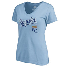 Load image into Gallery viewer, Kansas City Royals Women&#39;s Team Lockup T-Shirt - Light Blue MLB Ladies V-Neck
