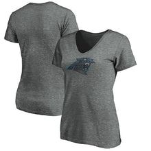 Load image into Gallery viewer, Carolina Panthers Majestic Women's Showtime My Favorite Team V-Neck T-Shirt - Heathered Gray NFL LADIES V-Neck
