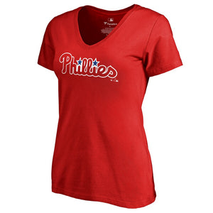 Philadelphia Phillies Women's Team Wordmark T-Shirt - Red MLB Ladies V-Neck