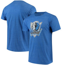 Load image into Gallery viewer, Dallas Mavericks Distressed Primary Logo Tri-Blend T-Shirt - Heathered Blue NBA Guys Tee
