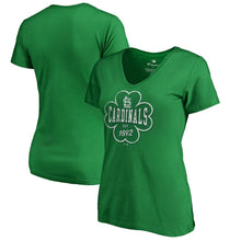 Load image into Gallery viewer, St. Louis Cardinals Women&#39;s 2019 St. Patrick&#39;s Day Emerald Isle Plus Size V-Neck T-Shirt - Kelly Green MLB Ladies V-Neck
