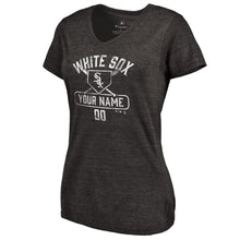 Load image into Gallery viewer, Chicago White Sox Women&#39;s Personalized Base Runner Tri-Blend T-Shirt - Black MLB Ladies V-Neck
