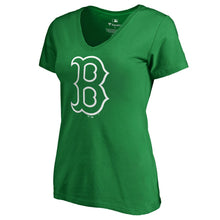 Load image into Gallery viewer, Boston Red Sox Women&#39;s St. Patrick&#39;s Day White Logo Plus Size V-Neck T-Shirt - Kelly Green MLB Ladies V-Neck

