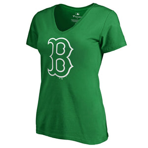 Boston Red Sox Women's St. Patrick's Day White Logo Plus Size V-Neck T-Shirt - Kelly Green MLB Ladies V-Neck