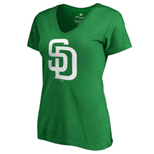 Load image into Gallery viewer, San Diego Padres Women&#39;s St. Patrick&#39;s Day White Logo Plus Size V-Neck T-Shirt - Kelly Green MLB Ladies V-Neck
