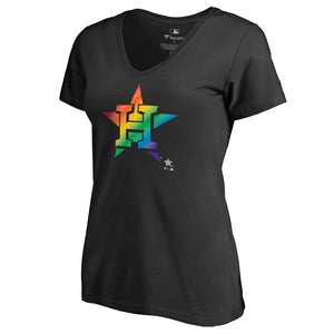 Houston Astros Women's Pride T-Shirt - Black MLB Ladies V-Neck