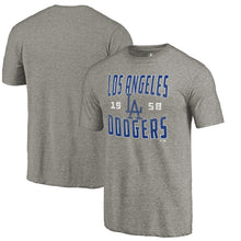 Load image into Gallery viewer, Los Angeles Dodgers Antique Stack Tri-Blend T-Shirt - Heathered Gray MLB Guys Tee
