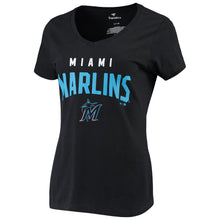 Load image into Gallery viewer, Miami Marlins Women&#39;s Engage Arch V-Neck T-Shirt - Black MLB Ladies V-Neck

