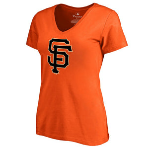San Francisco Giants Women's Primary Logo V-Neck T-Shirt - Orange MLB Ladies V-Neck