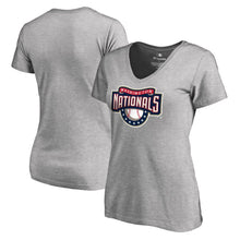 Load image into Gallery viewer, Washington Nationals Women&#39;s Cooperstown Collection Huntington T-Shirt - Ash MLB Ladies V-Neck
