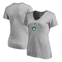 Load image into Gallery viewer, Milwaukee Brewers Women&#39;s Cooperstown Collection Wahconah V-Neck T-Shirt - Ash MLB Ladies V-Neck
