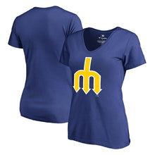Load image into Gallery viewer, Seattle Mariners Women&#39;s Cooperstown Collection Forbes V-Neck T-Shirt - Royal MLB Ladies V-Neck
