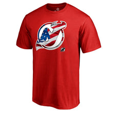 Load image into Gallery viewer, New Jersey Devils Banner Wave T-Shirt - Red NHL Guys Tee
