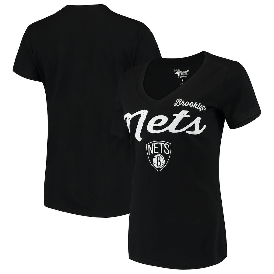 Brooklyn Nets G-Iii 4Her By Carl Banks Women's Post Season V-Neck Short Sleeve T-Shirt - Black NBA Ladies V-Neck