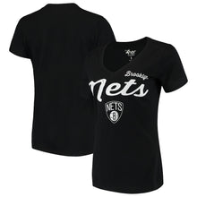 Load image into Gallery viewer, Brooklyn Nets G-Iii 4Her By Carl Banks Women&#39;s Post Season V-Neck Short Sleeve T-Shirt - Black NBA Ladies V-Neck
