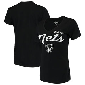 Brooklyn Nets G-Iii 4Her By Carl Banks Women's Post Season V-Neck Short Sleeve T-Shirt - Black NBA Ladies V-Neck