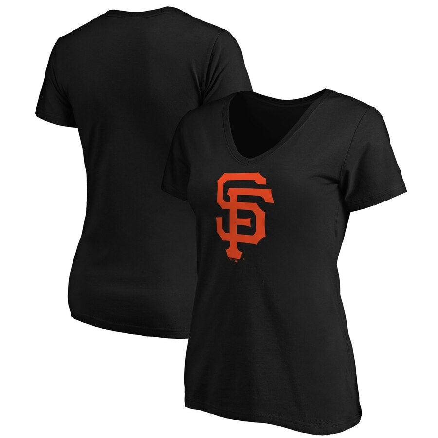 San Francisco Giants Women's Core Official Logo V-Neck T-Shirt - Black MLB Ladies V-Neck