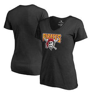 Pittsburgh Pirates Women's Cooperstown Collection Huntington T-Shirt - Black MLB Ladies V-Neck