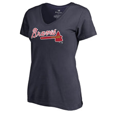 Load image into Gallery viewer, Atlanta Braves Women&#39;s Team Wordmark T-Shirt - Navy MLB Ladies V-Neck
