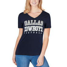 Load image into Gallery viewer, Dallas Cowboys Women's Team Practice Glitter V-Neck T-Shirt - Navy NFL LADIES V-Neck

