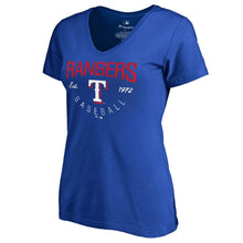 Load image into Gallery viewer, Texas Rangers Women&#39;s Plus Size Live For It V-Neck T-Shirt - Royal MLB Ladies V-Neck
