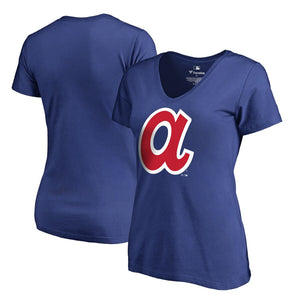 Atlanta Braves Women's Cooperstown Collection Huntington V-Neck T-Shirt - Royal MLB Ladies V-Neck