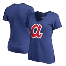 Load image into Gallery viewer, Atlanta Braves Women&#39;s Cooperstown Collection Huntington V-Neck T-Shirt - Royal MLB Ladies V-Neck
