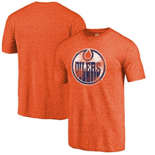 Load image into Gallery viewer, Edmonton Oilers Distressed Team Primary Logo Tri-Blend T-Shirt - Orange NHL Guys Tee
