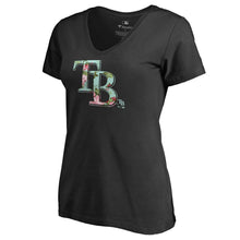 Load image into Gallery viewer, Atlanta Braves Let Loose By Rnl Women&#39;s Distressed Primary Logo T-Shirt - Navy MLB Ladies V-Neck
