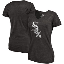 Load image into Gallery viewer, Chicago White Sox Women&#39;s Primary Distressed Team Tri-Blend V-Neck T-Shirt - Heathered Black MLB Ladies V-Neck
