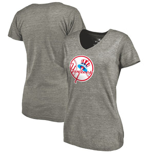 New York Yankees Women's Cooperstown Collection Forbes Tri-Blend V-Neck T-Shirt - Ash MLB Ladies V-Neck