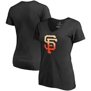 San Francisco Giants Women's Gradient Logo V-Neck T-Shirt - Black MLB Ladies V-Neck