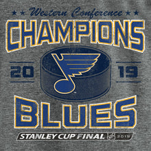 Load image into Gallery viewer, St. Louis Blues 2019 Western Conference Champions Delay Of Game Tri-Blend T-Shirt - Gray NHL Guys Tee
