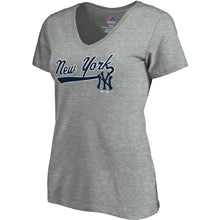 Load image into Gallery viewer, New York Yankees Women&#39;s Showtime V-Neck T-Shirt - Heathered Gray MLB Ladies V-Neck
