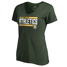 Load image into Gallery viewer, Oakland Athletics Women&#39;s Onside Stripe V-Neck T-Shirt - Green MLB Ladies V-Neck
