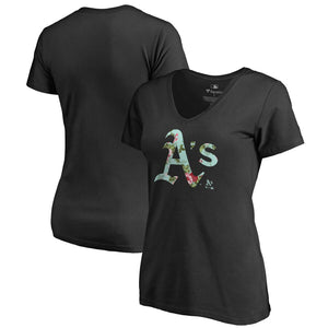 Oakland Athletics Women's Lovely V-Neck T-Shirt - Black MLB Ladies V-Neck