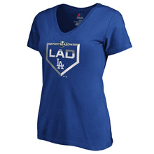 Load image into Gallery viewer, Los Angeles Dodgers Women&#39;s 2019 Postseason Dugout Authentic Plus Size V-Neck T-Shirt - Royal MLB Ladies V-Neck
