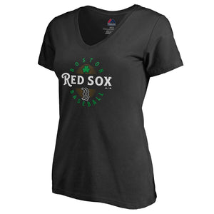 Boston Red Sox Women's 2019 St. Patrick's Day Forever Lucky V-Neck T-Shirt - Black MLB Ladies V-Neck