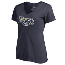 Load image into Gallery viewer, Tampa Bay Rays Women&#39;s Team Color Primary Logo V-Neck T-Shirt - Navy MLB Ladies V-Neck
