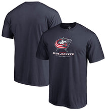Load image into Gallery viewer, Columbus Blue Jackets Team Lockup T-Shirt - Navy NHL Guys Tee
