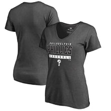 Load image into Gallery viewer, Philadelphia Phillies Women&#39;s Charcoal Stack V-Neck T-Shirt - Ash MLB Ladies V-Neck
