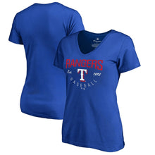 Load image into Gallery viewer, Texas Rangers Women&#39;s Plus Size Live For It V-Neck T-Shirt - Royal MLB Ladies V-Neck
