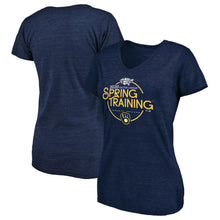 Load image into Gallery viewer, Milwaukee Brewers Women&#39;s 2020 Spring Training Round Trip Tri-Blend V-Neck T-Shirt - Heathered Navy MLB Ladies V-Neck
