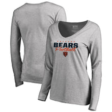 Load image into Gallery viewer, Chicago Bears Nfl Pro Line Women's Iconic Collection Script Assist Long Sleeve V-Neck T-Shirt - Ash NFL Ladies V-Neck Long Sleeve
